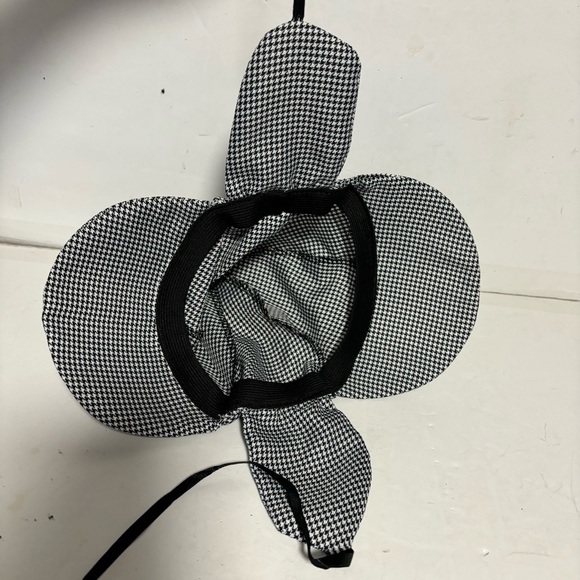 Sun Shade Hat Shades front & back ages 3+ black white gingham black ribbon ties - Picture 5 of 14